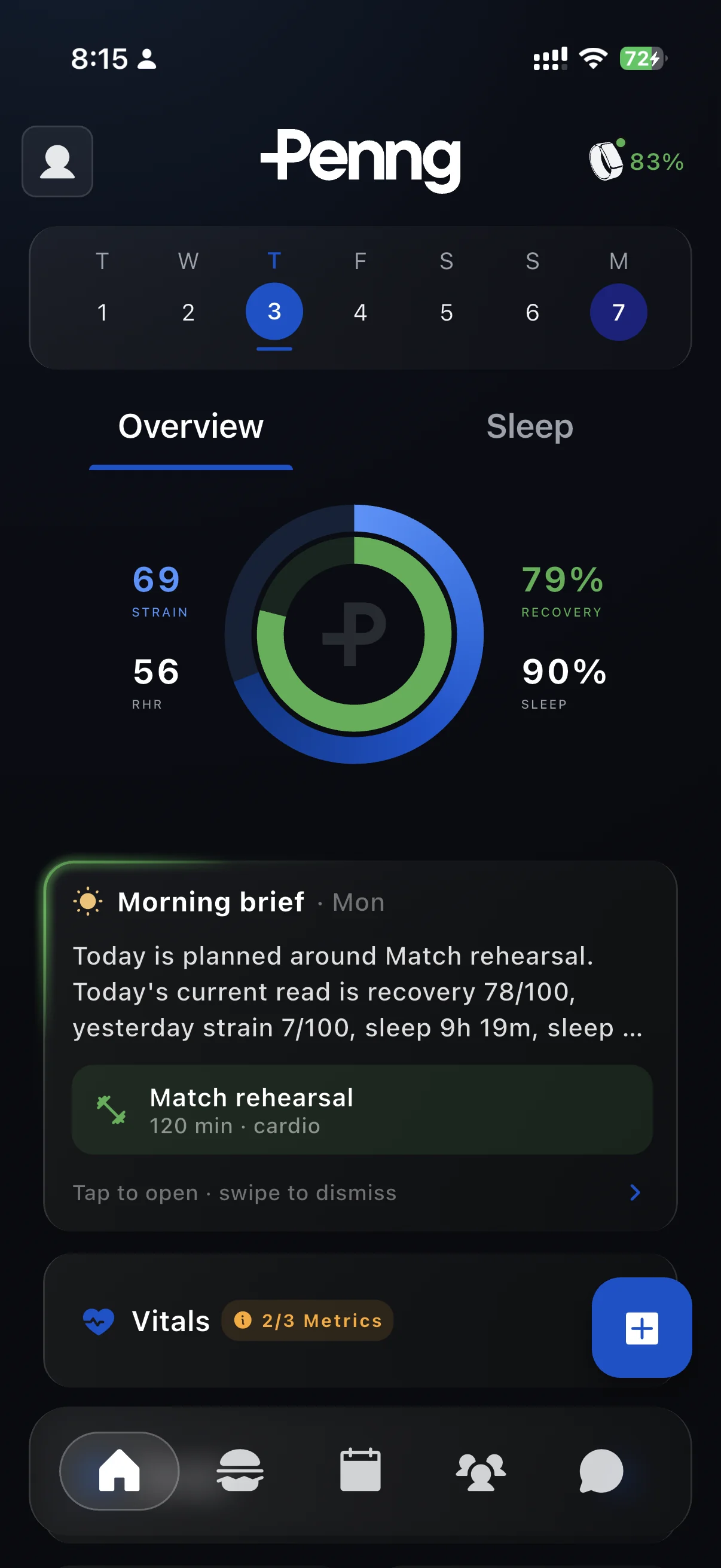 Complete Penng Home screen showing a daily health overview
