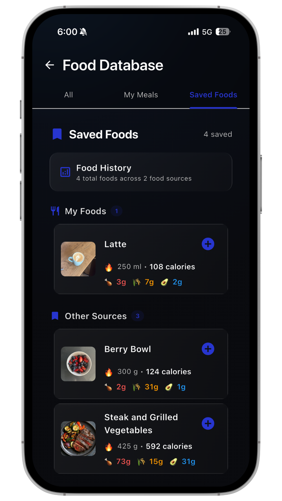 Saved Foods Database
